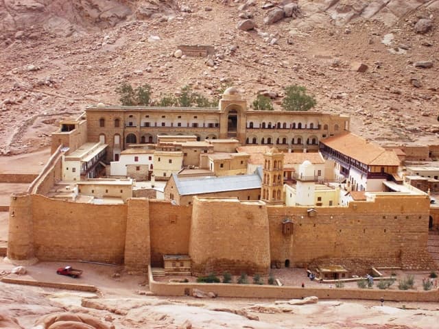 The monastery walls supported from outside